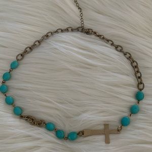 “Sold” Vintage Turquoise Cross Gold Necklace